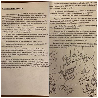 Con la firma de 17 Gobernadores, emitimos este documento: